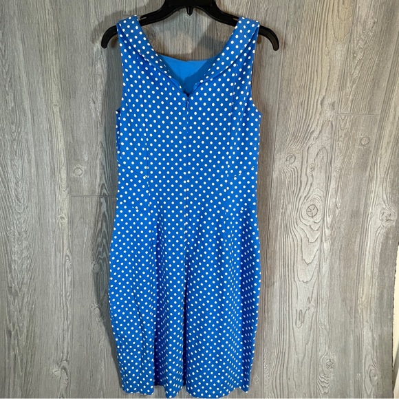 Lands' End ponte knit sleeveless dress size 4 light blue polka dot - Picture 2 of 6